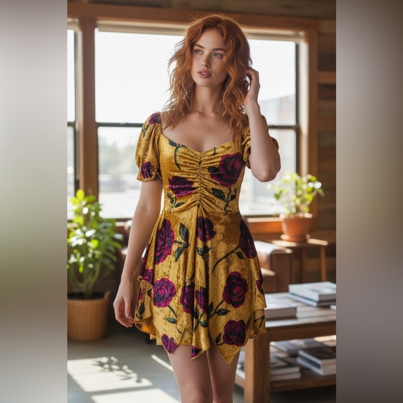 Current Mood Dresses & Skirts - NWT Small Dolls Kill Current Mood Chasin’ Rainbows Mini Dress Floral Velvet